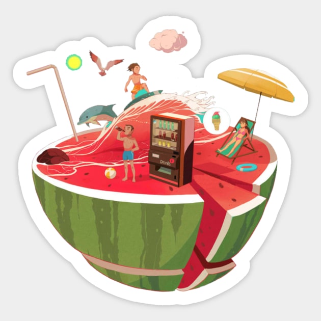 watermelon beach Sticker by Kajieno